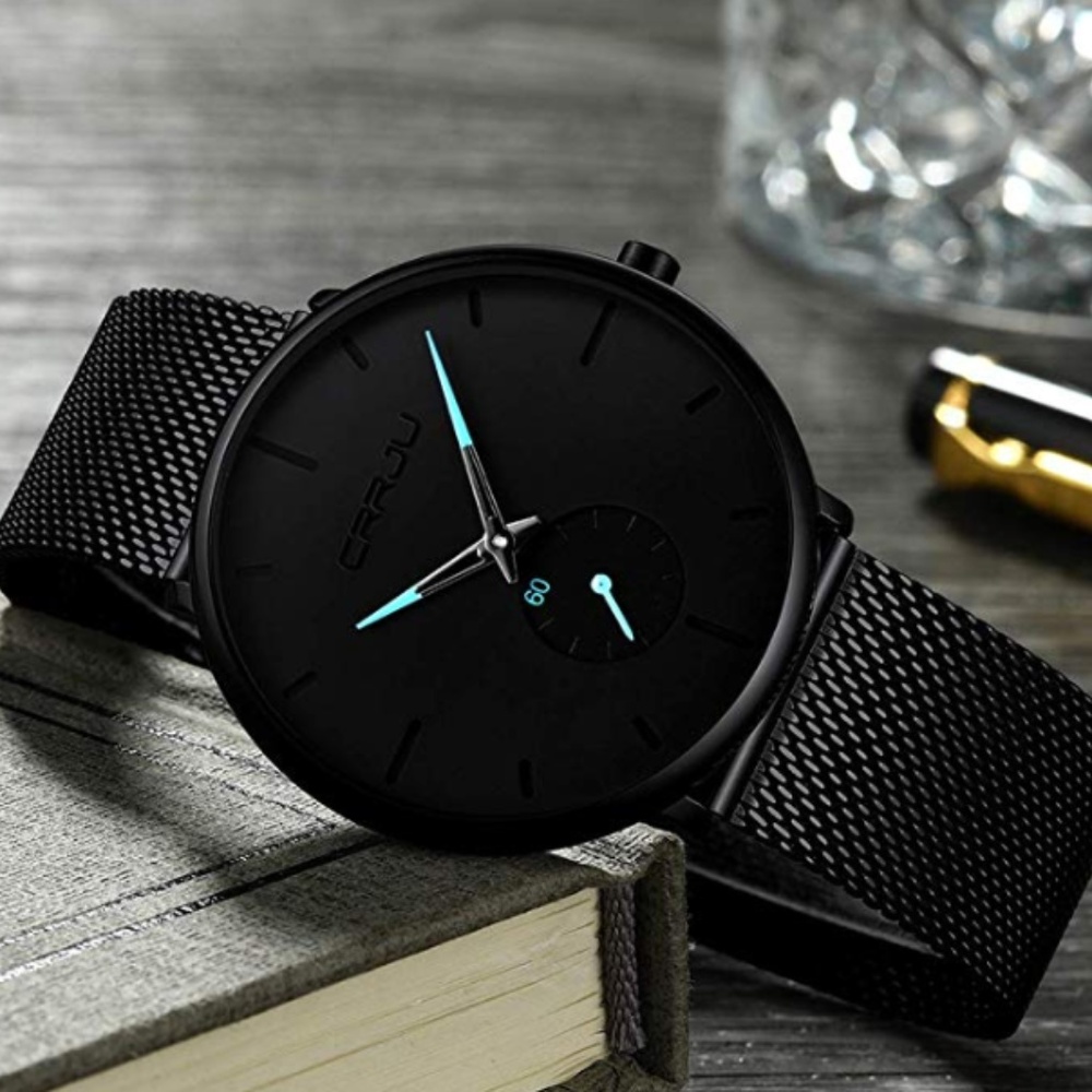Men's Watch Deep Blue/Black Ultra Thin Wrist Watch